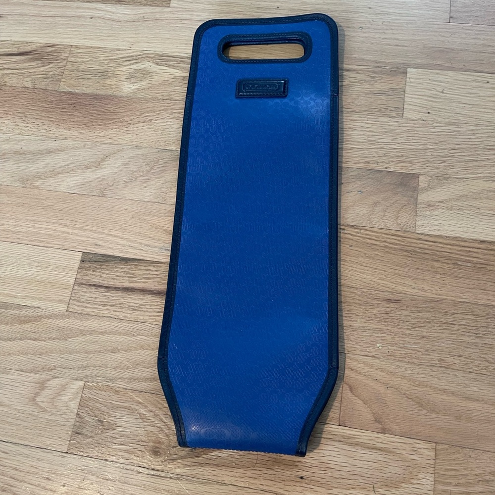 🆕NWOT! COACH Wine Bottle Holder Carrier Blue/Black Heritage Logo Print